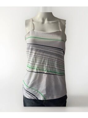 Adidas Striped White Tank Top US Small Built In Bra Climacool